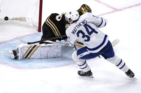 Matthews scores as Maple Leafs beat Bruins 3 2 to tie their series